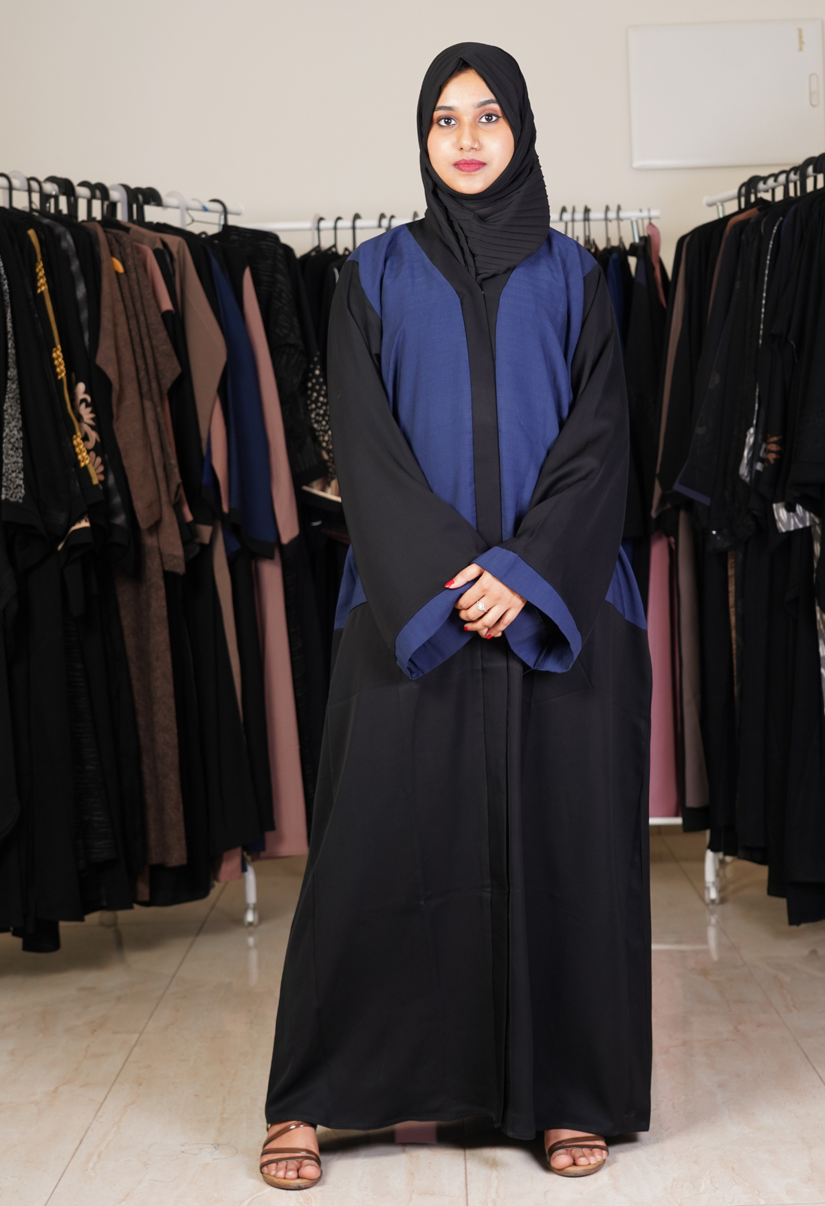 Two Tone Half Body Front Open Abaya
