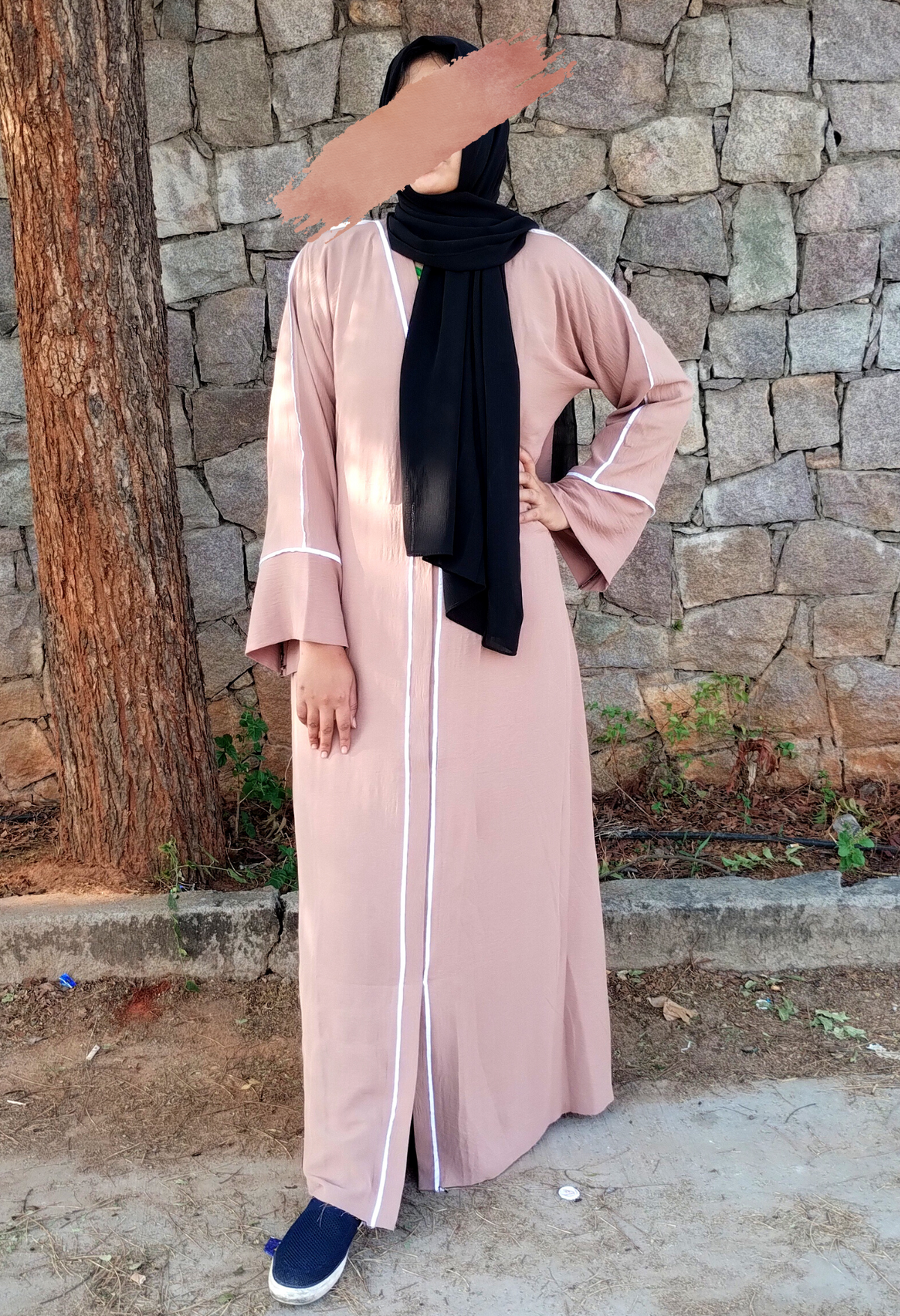 Caramel Cye Front Open Abaya With White Piping