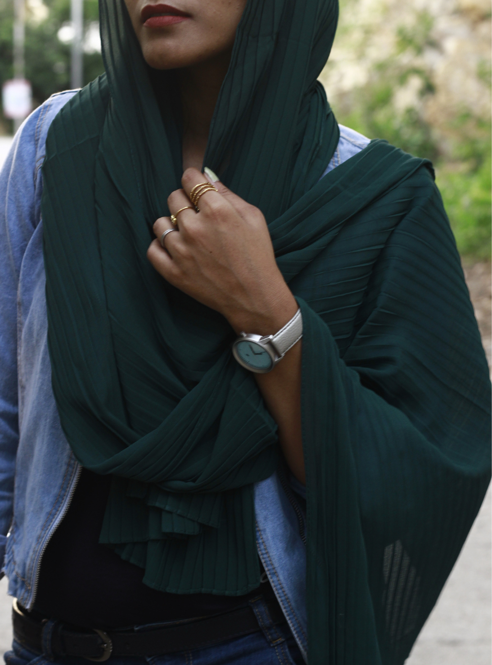 Teal Knife Pleated Hijab
