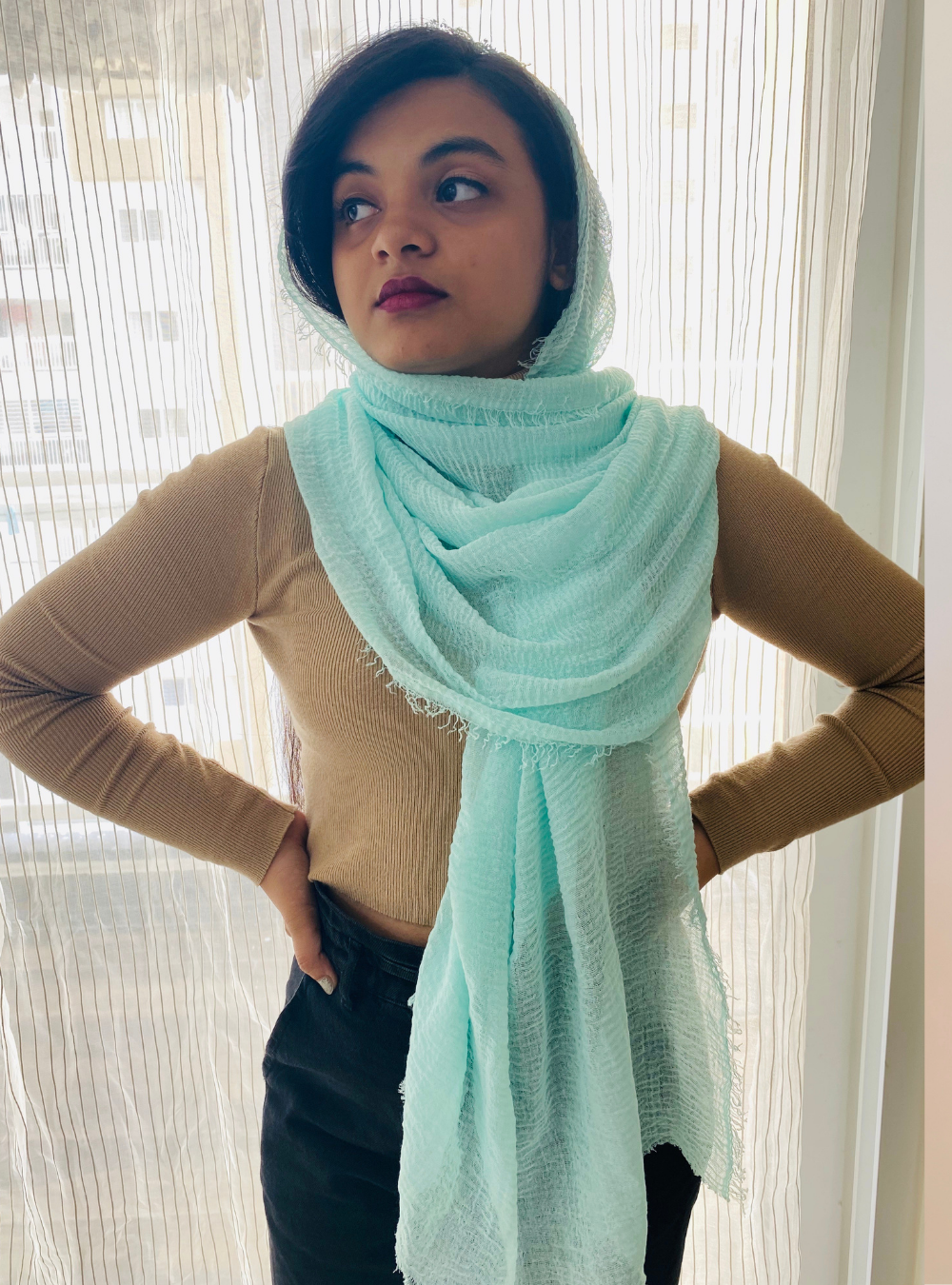 Mint Green Crinkle/Wrinkle Hijab