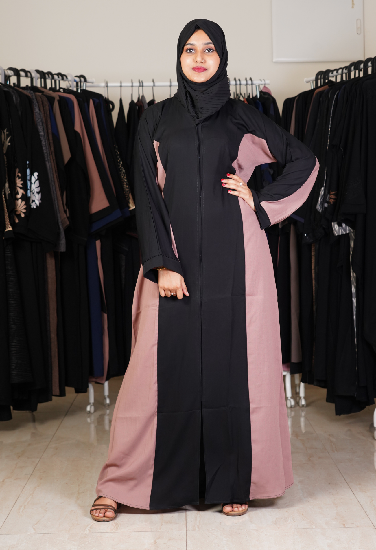 Two Sided Two Tone  Front Open Abaya