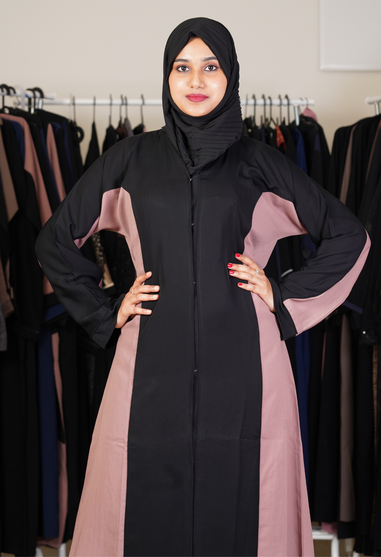 Two Sided Two Tone  Front Open Abaya
