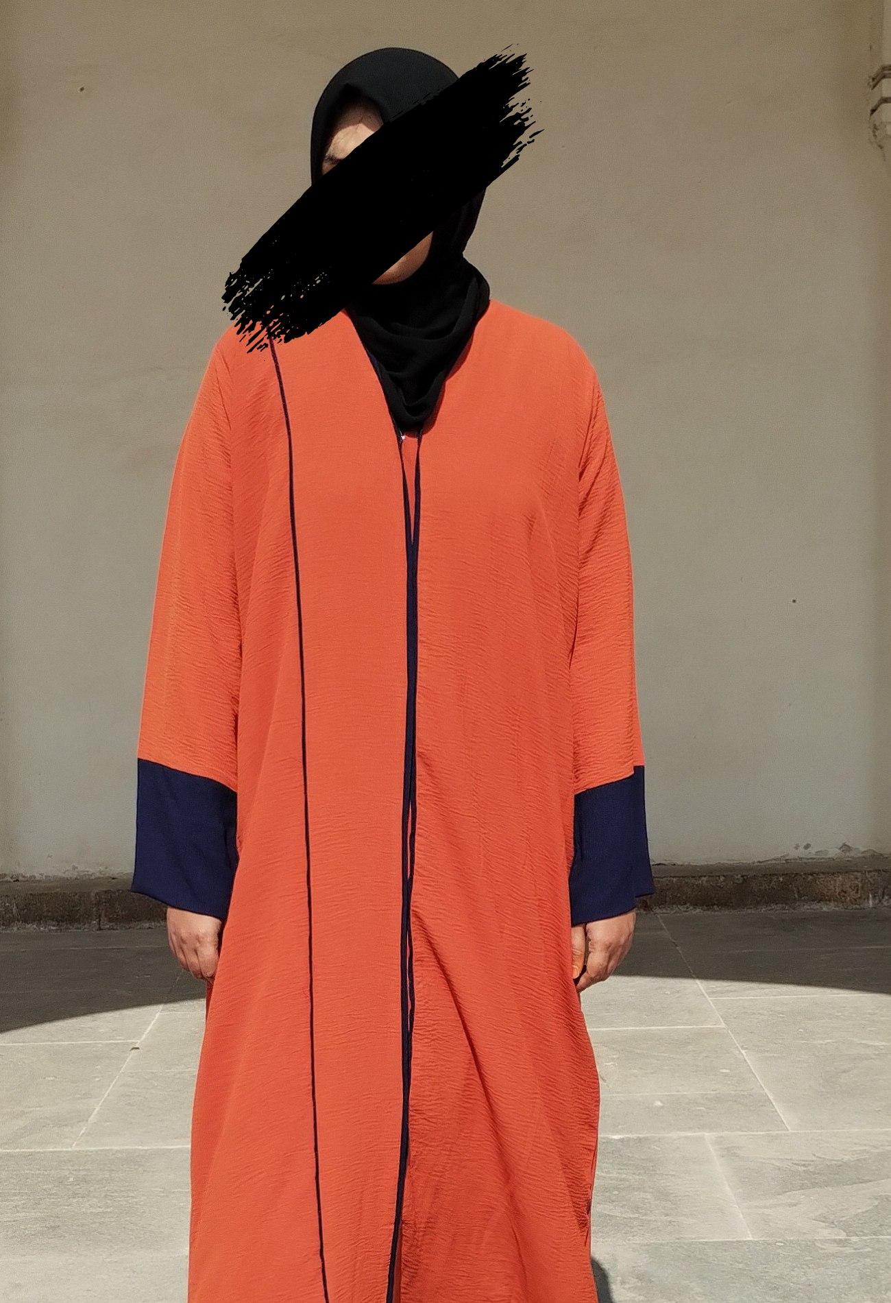 Burnt Orange Abaya with Ink Blue Piping