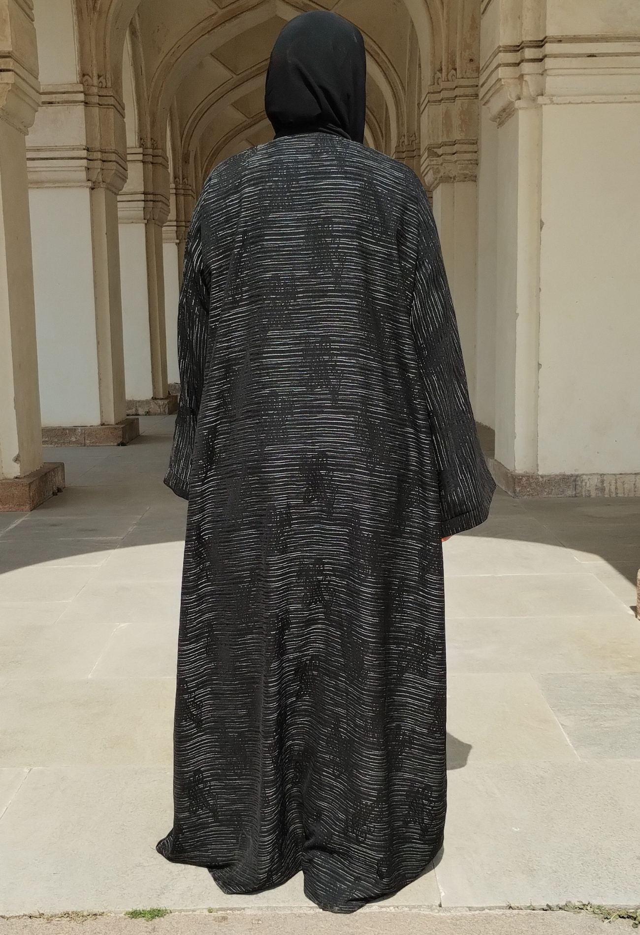 Two Tone Front Open Self Design Abaya