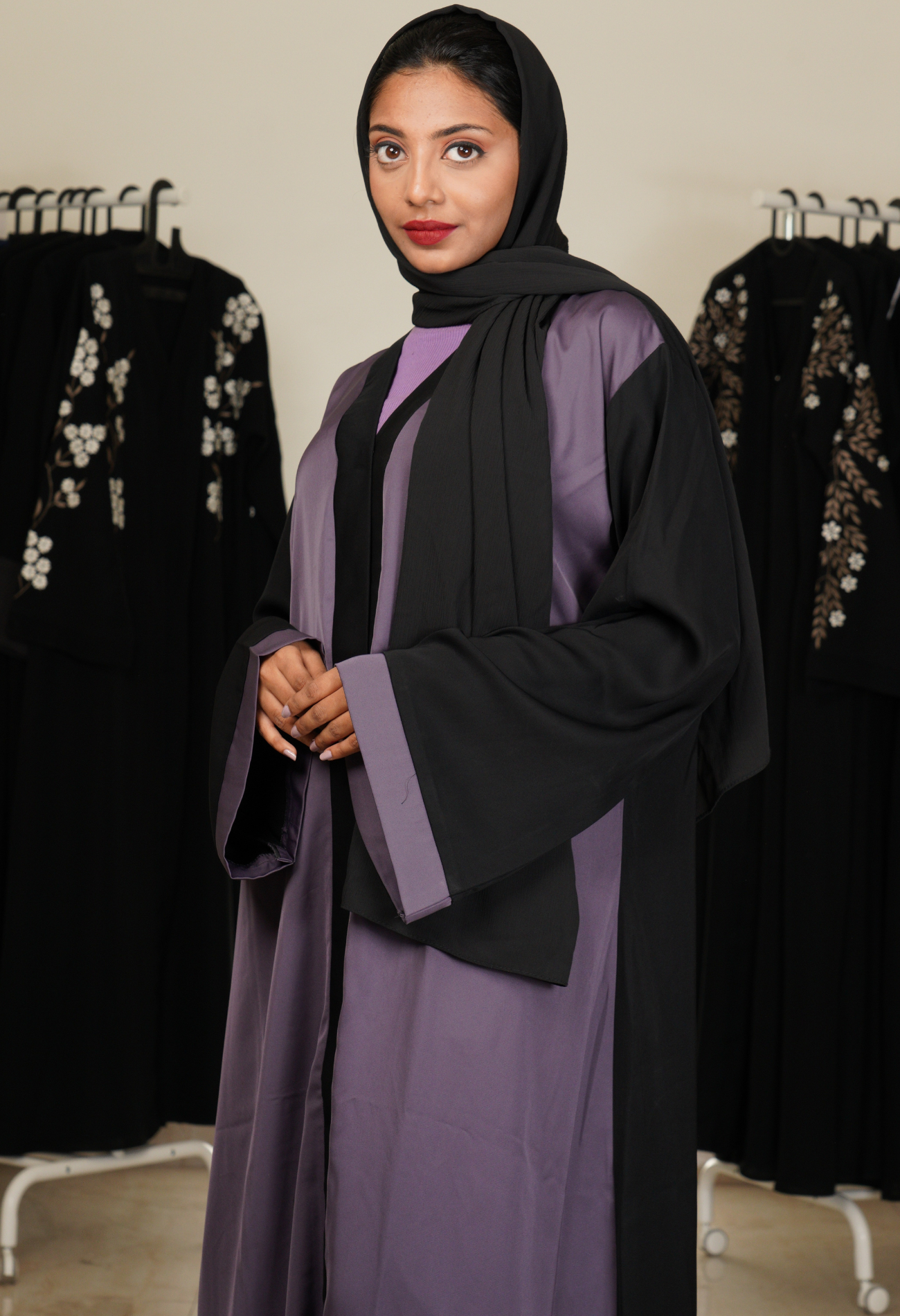 Grey And Black Two Tone Front Open Abaya