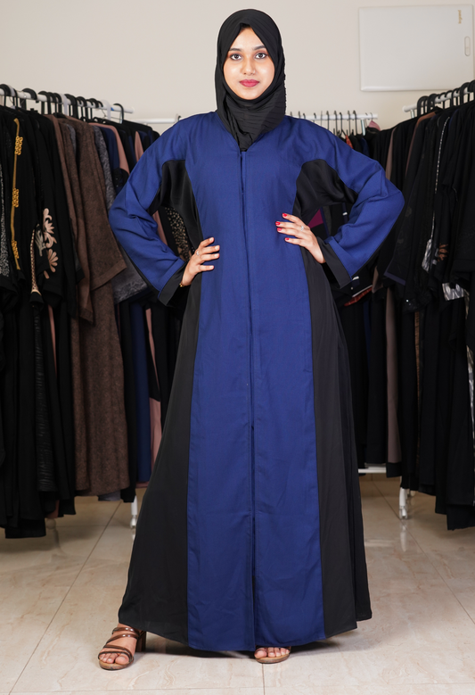 Sided Black And Ink Blue Two Tone Front Open Abaya