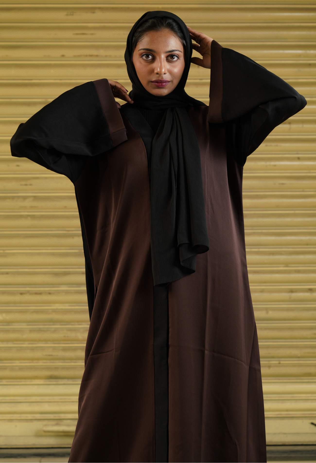 Two Tone Black And Brown Front Open Abaya
