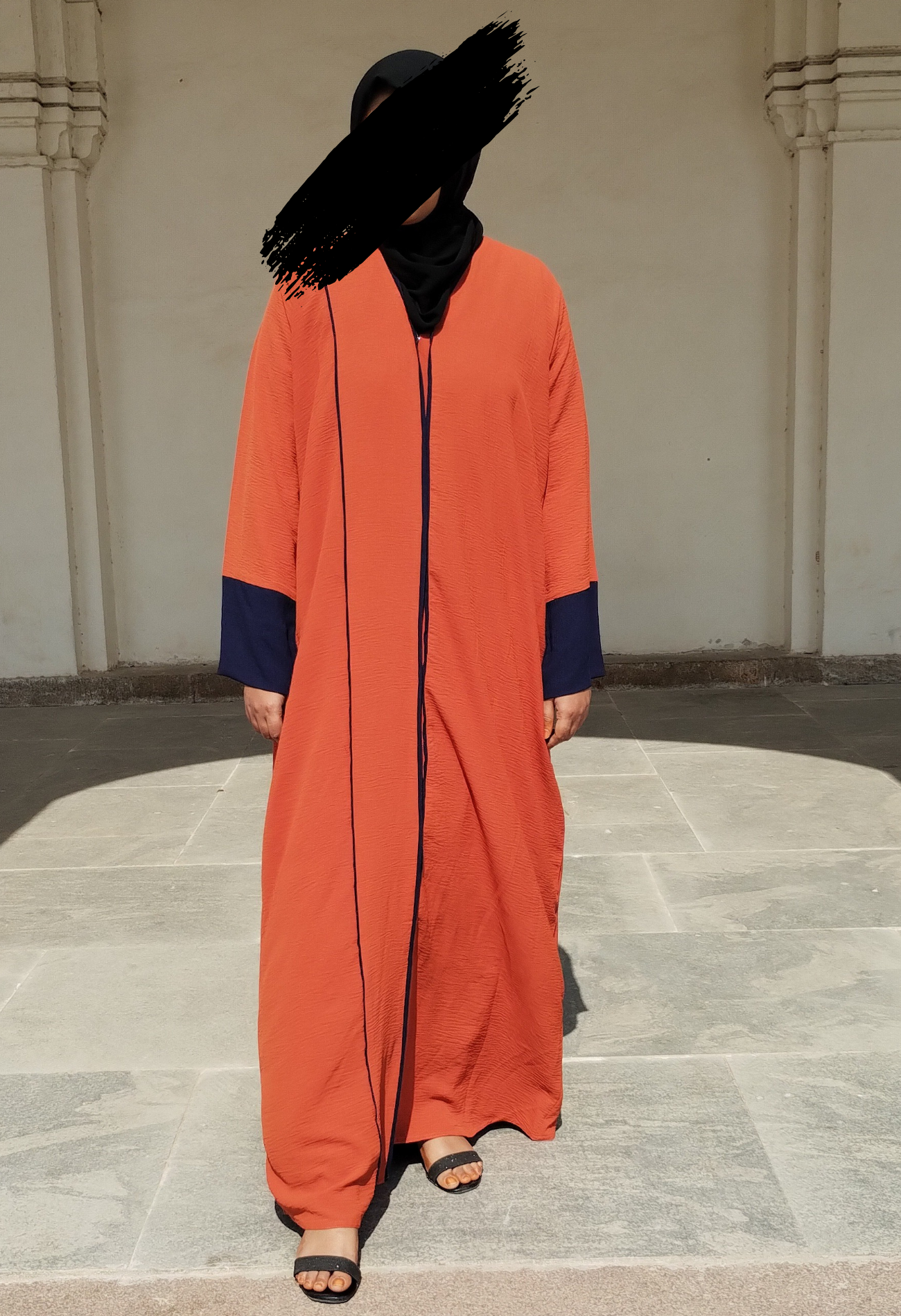 Burnt Orange Abaya with Ink Blue Piping