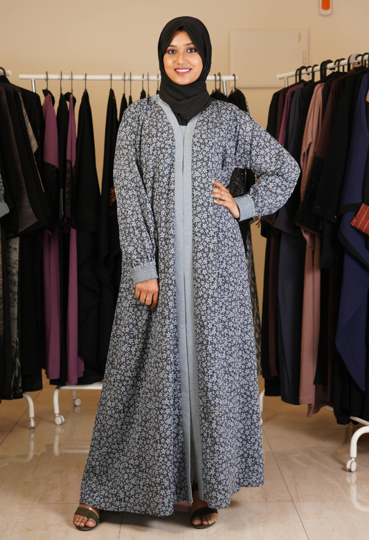 Floral Printed Front Open Abaya