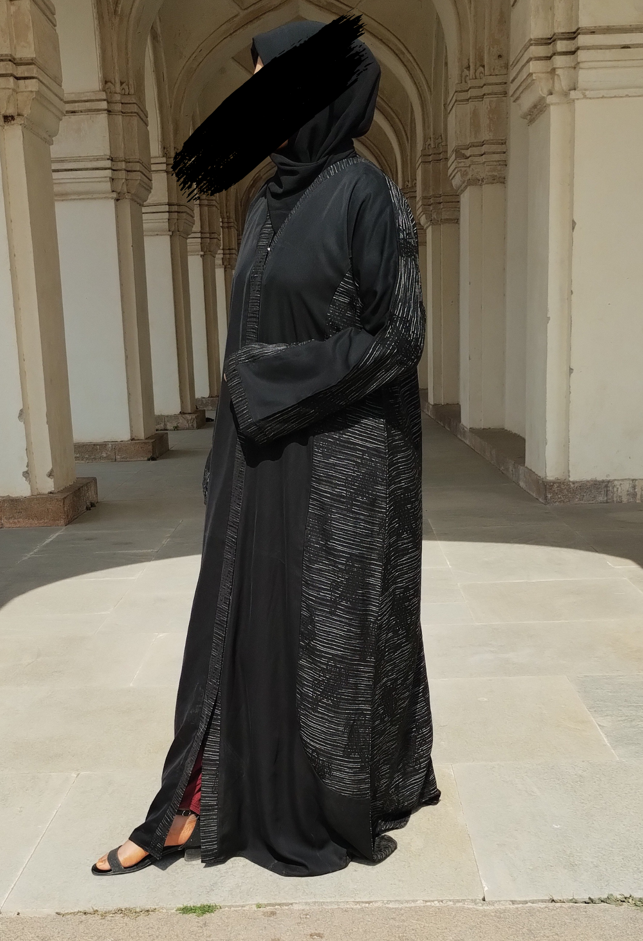 Two Tone Front Open Self Design Abaya