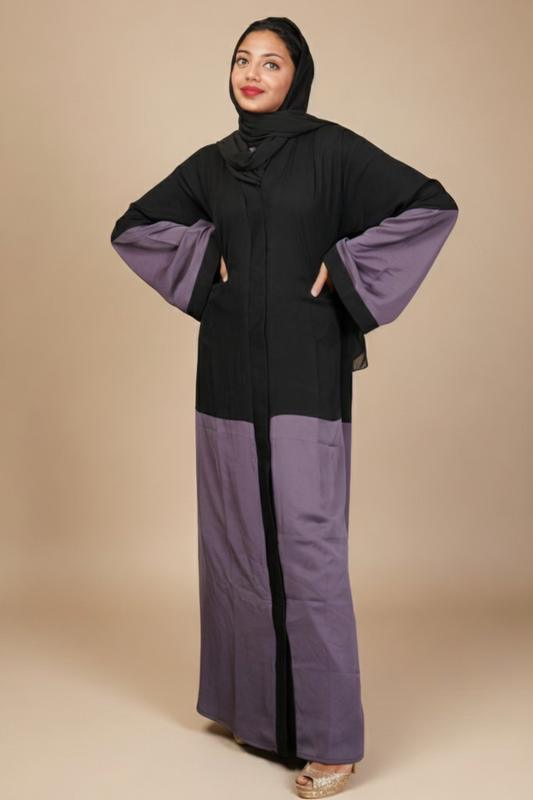 Two Tone Half Body Front Open Abaya