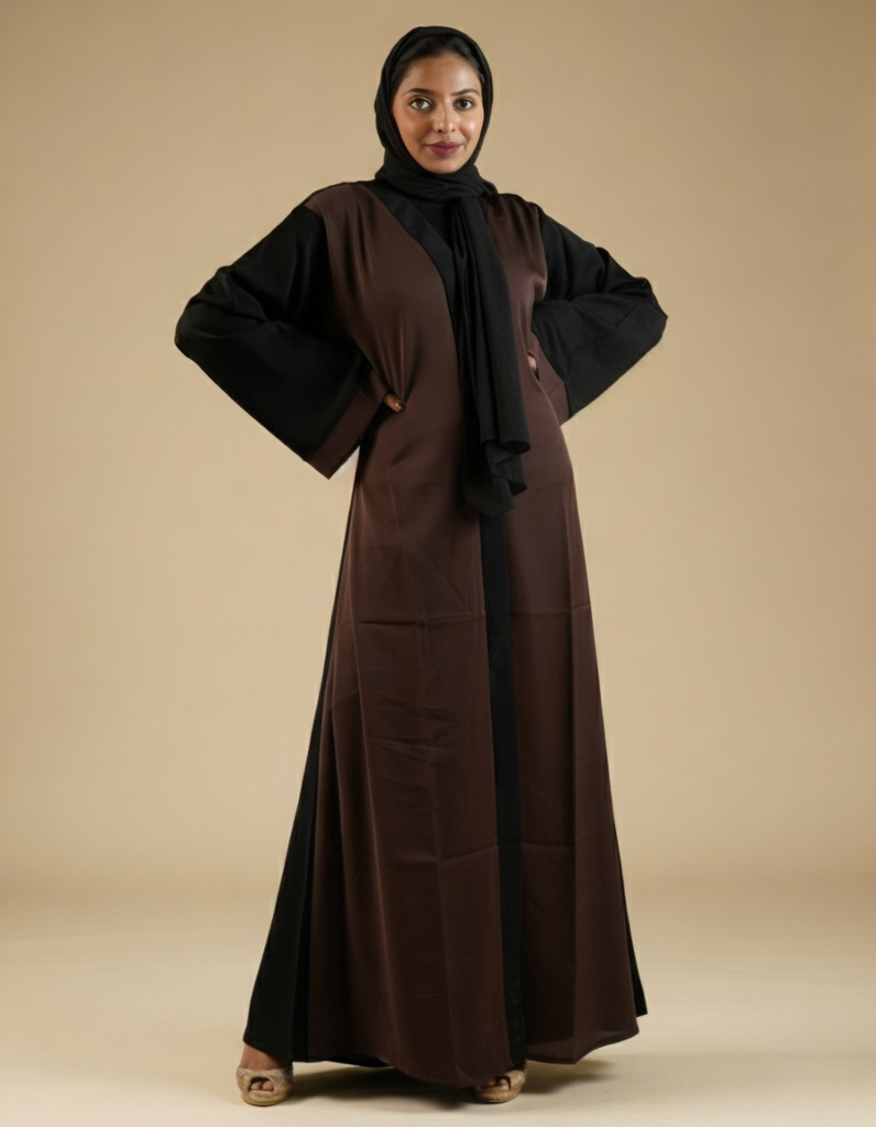 Two Tone Black And Brown Front Open Abaya